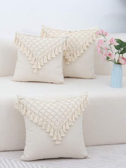 1入組無填充物流蘇裝飾靠墊套波西米亞風編織設計床、沙發裝飾靠墊套