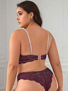 Classic Sexy Set de lencería con encaje floral con aro - Morado - Ver 2