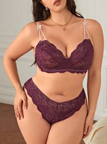 Classic Sexy Set de lencería con encaje floral con aro - Morado - Ver 6