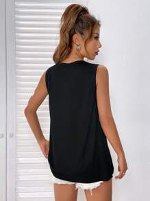 SHEIN EZwear Eagle & Floral Print Tank Top - Black - View 3