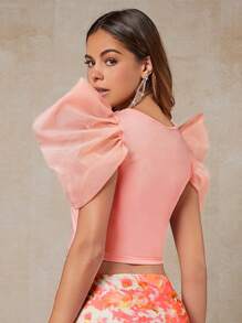 Hauture 寬鬆版對比色袖口純色上衣 - 珊瑚粉 - 查看 2