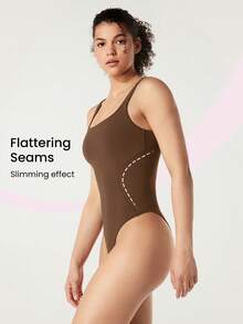 GLOWMODE FeatherFit™ Square Neck Bodysuit - Brown - View 6