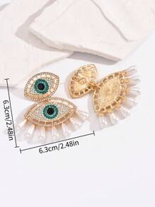 1對彩色水鑽和珍珠和眼睛設計創意吊墜耳墜 - 彩色 - 查看 5