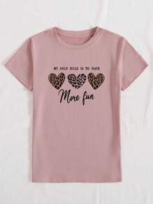 SHEIN LUNE Heart & Slogan Graphic Tee - Dusty Pink - View 3