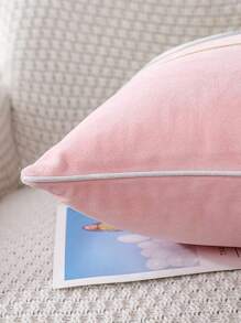 1pc Color Block Cushion Cover Without Filler, Modern Color Block Decorative Cushion Cover For Bed, Sofa - Pink - View 2