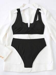 SHEIN Swim Summer Beach Plain High Waisted Bikini Set, Vacation Bikini - Black - View 5