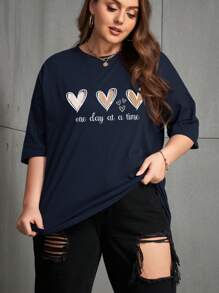 SHEIN Unity Thêm hình ảnh trái tim & khẩu hiệu Áo thun trễ vai mỗi ngày một lần - Màu xanh hải quân - Xem 6
