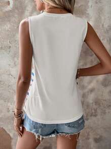 SHEIN LUNE Striped Print Button Detail Tank Top