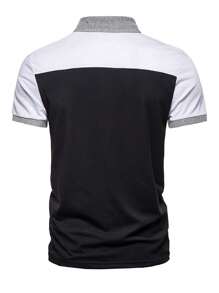 Men Color Block Pocket Patched Polo Shirt - Multicolor - View 2