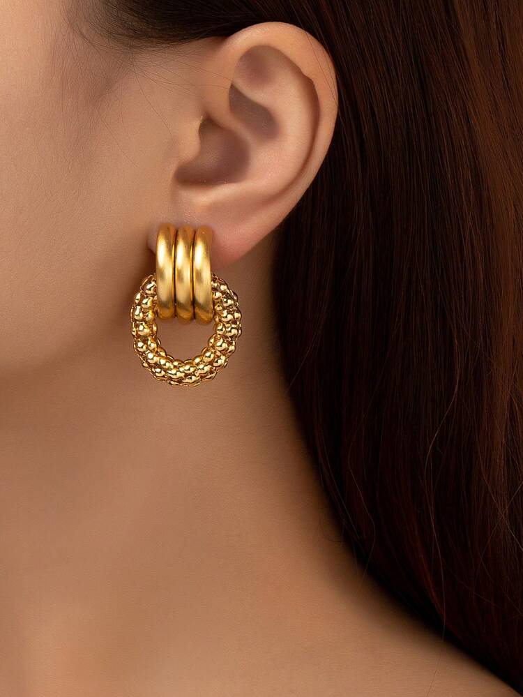 1pair Metallic Hollow Out Vintage Stud Earrings For Women, Fashionable And