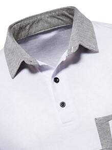 Men Color Block Pocket Patched Polo Shirt - Multicolor - View 5