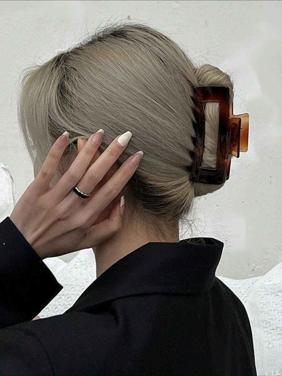 1入組女士琥珀色時尚方形髮爪 - 棕色 - 查看 1