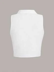 SHEIN EZwear Solid Button Front Sleeveless Crop Blouse - White - View 2