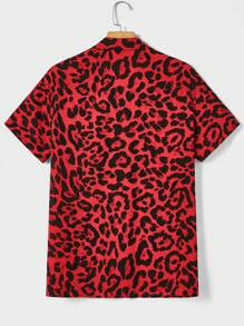 GENTILAND Hombres Camisa con estampado de leopardo - Rojo - Ver 2