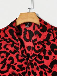 GENTILAND Hombres Camisa con estampado de leopardo - Rojo - Ver 4