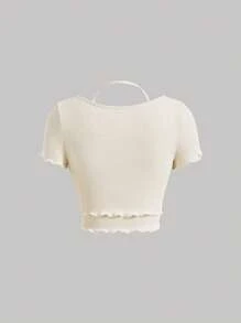 SHEIN MOD Solid Lettuce Trim Crop Halter 2 In 1 Short Summer Tee