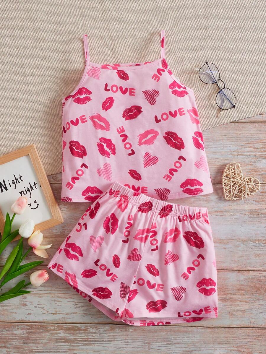 SHEIN Đồ ngủ bé gái Con số Lá thư Giải trí - Nhiều màu - Xem 1
