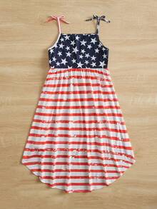 SHEIN Chicas Vestido de tirantes americana con estampado bajo irregular - Multicolor - Ver 2