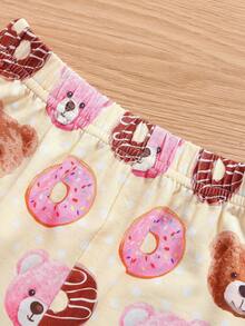 SHEIN Girls Cartoon & Slogan Graphic PJ Set - Multicolor - View 3