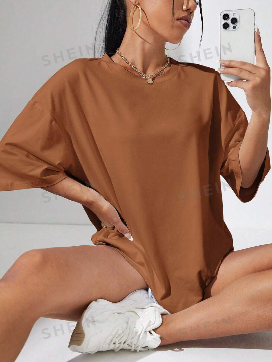 INAWLY Tricou supradimensionat cu umăr în jos, unisex