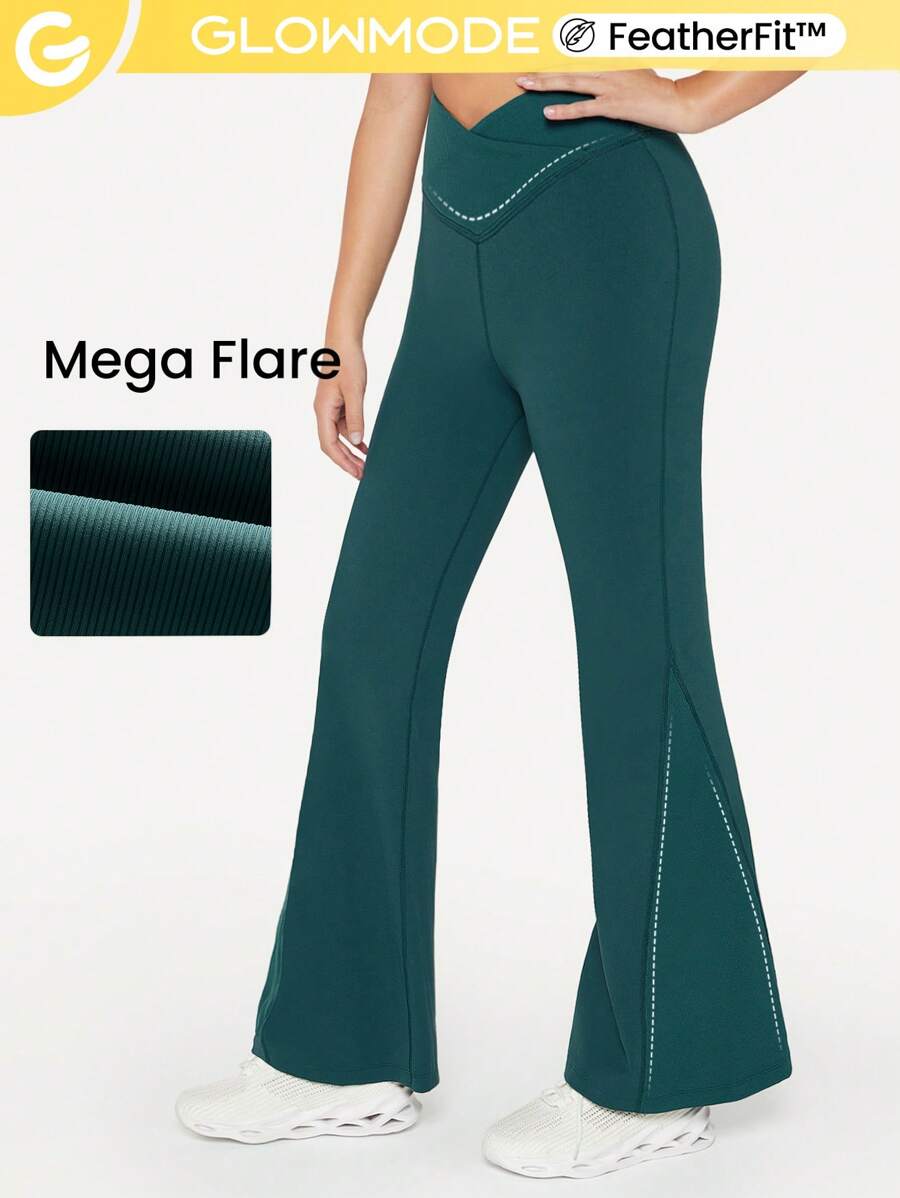 GLOWMODE 31" FeatherFit™ V-Waist Mega Flare Trousers - Mistle Toned - View 1
