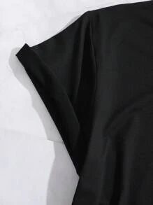 SHEIN LUNE Áo thun nữ Tim In hoa Báo Giải trí - màu đen - Xem 4