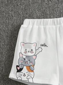 SHEIN 小女童卡通圖案短褲 - 白色 - 查看 3