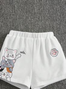 SHEIN 小女童卡通圖案短褲 - 白色 - 查看 4
