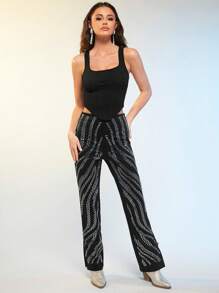 SHEIN BAE 方領手帕下擺背心上衣 - 黑色 - 查看 7