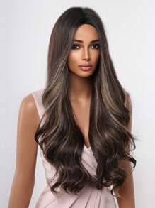 HAIRCUBE 28 tum lång naturlig lockig peruk , bruna peruker Färgade syntetiska peruker Mogen kvinna peruker - Multifärgad - Visa 3