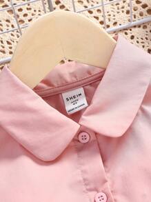 SHEIN Young Girl Ruffle Hem Button Front Sleeveless Shirt - Baby Pink - View 5