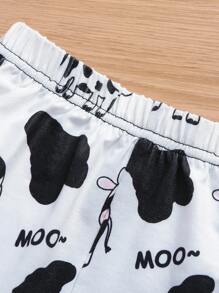 SHEIN 年轻女孩卡通图案生菜边吊带背心和短裤睡衣套装 - 黑與白 - 查看 4