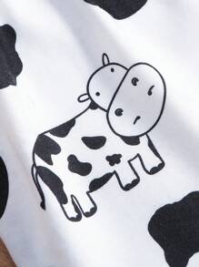 SHEIN 年轻女孩卡通图案生菜边吊带背心和短裤睡衣套装 - 黑與白 - 查看 5