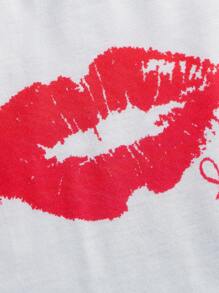 SHEIN Tween Girl Lip & Letter Graphic Lettuce Trim Cami Top & Shorts PJ Set - Multicolor - View 5