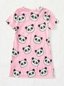 SHEIN Leap Crew Young Girl Panda Print Tee Nightdress - Multicolor - View 2