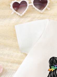 Baby Figure & Letter Graphic Tee & Ombre Shorts - Multicolor - View 4