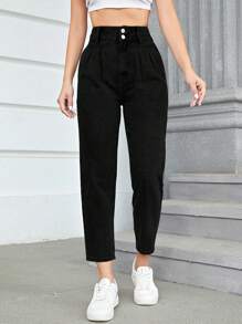 SHEIN Frenchy High Waist Mom Fit Jeans - Black - View 1