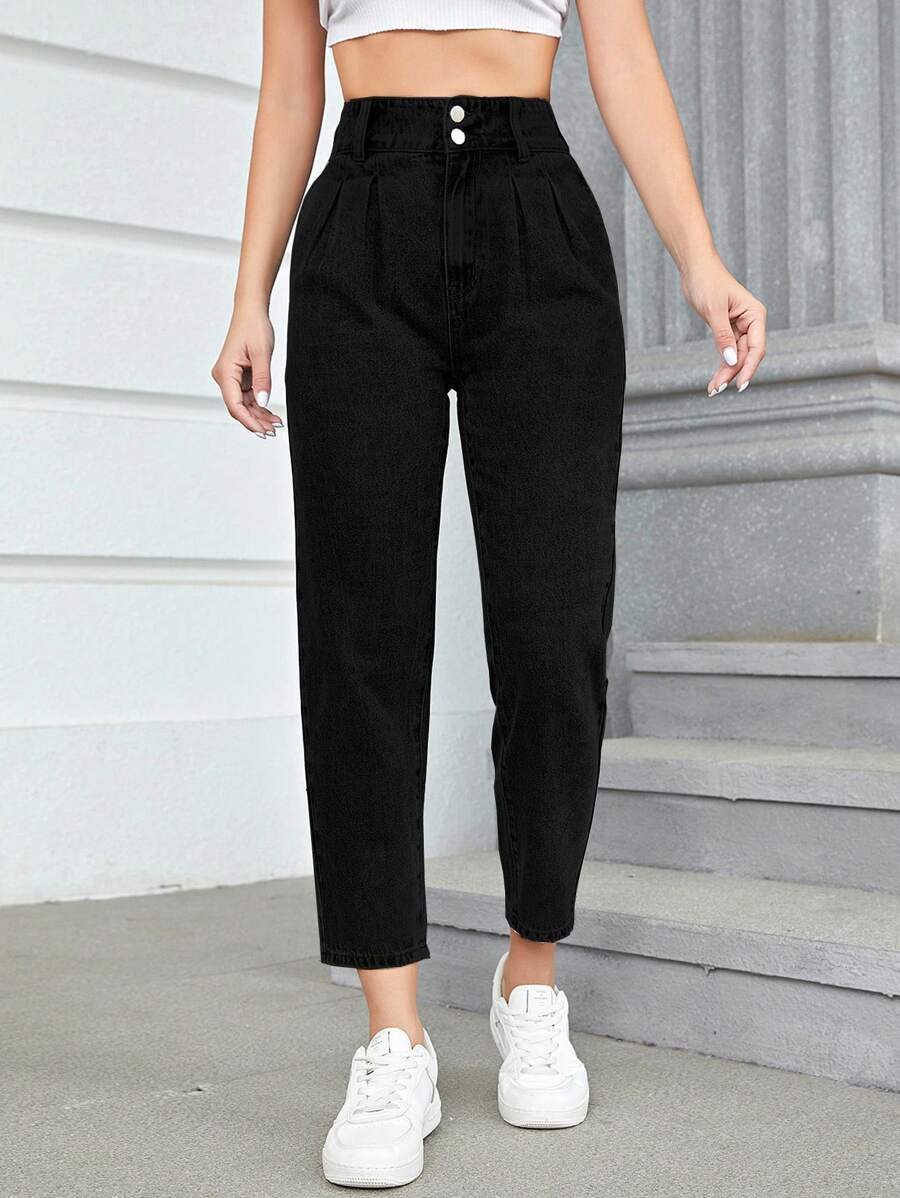 SHEIN Frenchy High Waist Mom Fit Jeans - Black - View 1