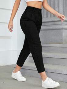 SHEIN Frenchy High Waist Mom Fit Jeans - Black - View 3