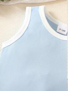 Baby Boy Contrast Binding Tank Top & Tie Front Shorts - Blue - View 3