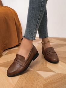 Women's Elegant Brown Loafer Flat Shoes - Chocolate Brown - View 5