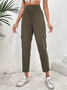 SHEIN LUNE Pantaloni cargo solidi cu buzunare laterale