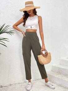 SHEIN LUNE Pantaloni cargo solidi cu buzunare laterale