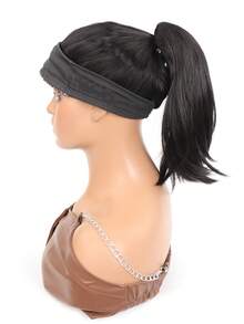 Short Straight Ponytail Synthetic Hair Extension - Black - View 3