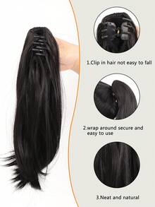 Short Straight Ponytail Synthetic Hair Extension - Black - View 4