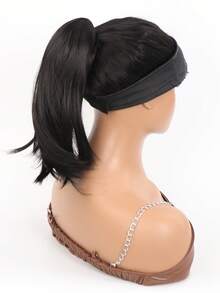 Short Straight Ponytail Synthetic Hair Extension - Black - View 5
