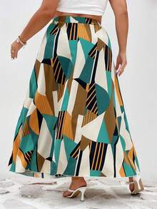 SHEIN Holidaya Plus Geo Print Flare Skirt - Multicolor - View 2