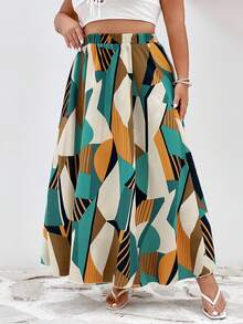 SHEIN Holidaya Plus Geo Print Flare Skirt - Multicolor - View 3