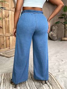 SHEIN SXY Quần Denim kích thước lớn Thắt lưng Dây kéo màu trơn - Rửa trung bình - Xem 4