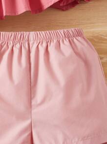 SHEIN Bộ đồ Em bé Tương phản ren Xù Viên lá sen Dây kéo Khối Màu - Hồng - Xem 4